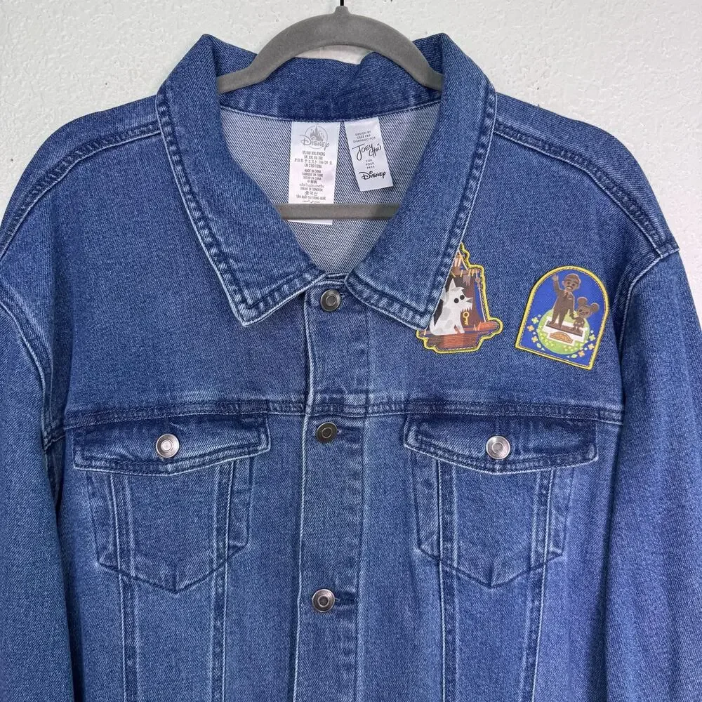 Disney Joey Chou Denim Jacket XXL Mickey Mouse Castle Fireworks Park Art NEW 2X - Picture 5 of 13